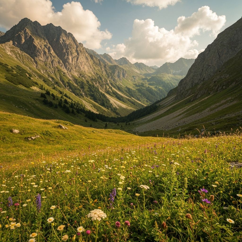 Traditional Austrian alpine landscape with herbs